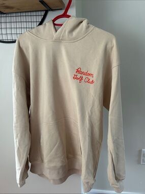 Cream Crewneck Hoodie with Red 'Random Golf Club' Script - Men's Pullover